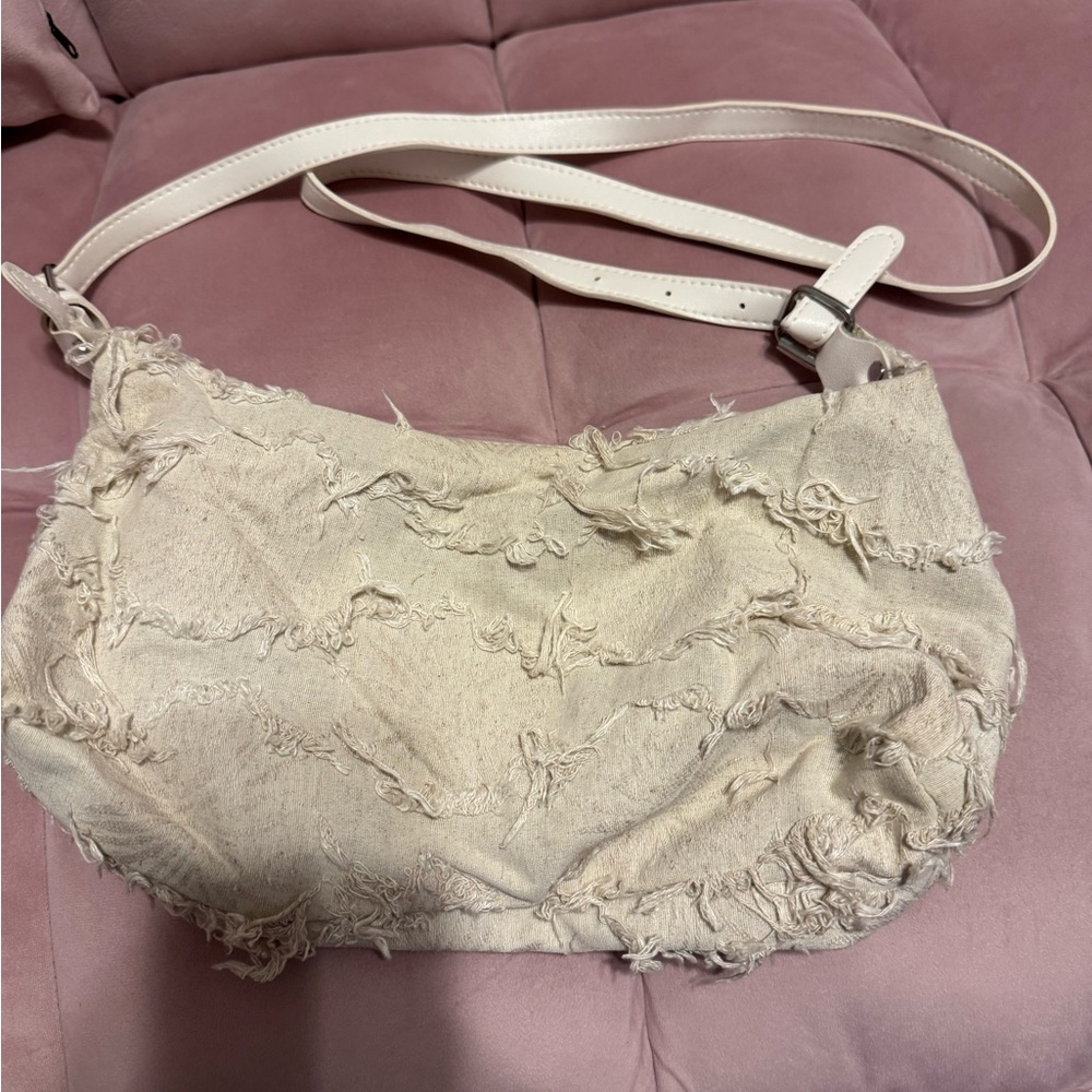 Distressed Cream Shoulder Bag
